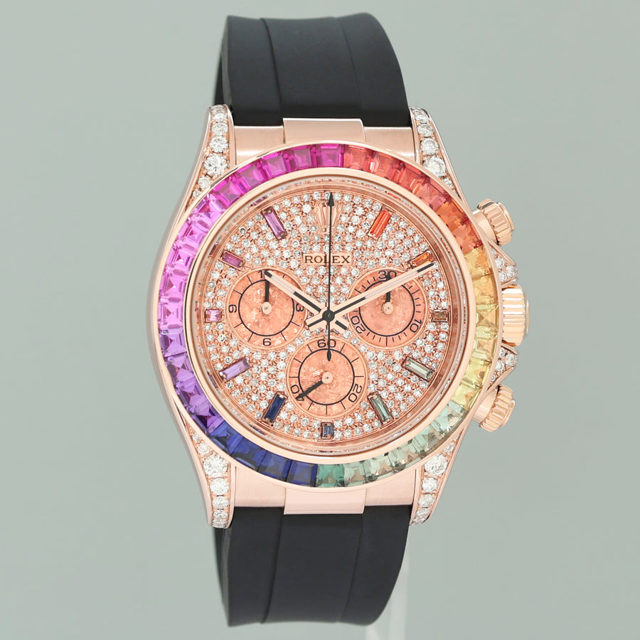MINT Rolex 116515LN RAINBOW Daytona Rose Gold Pave Diamond Sapphire Watch Box