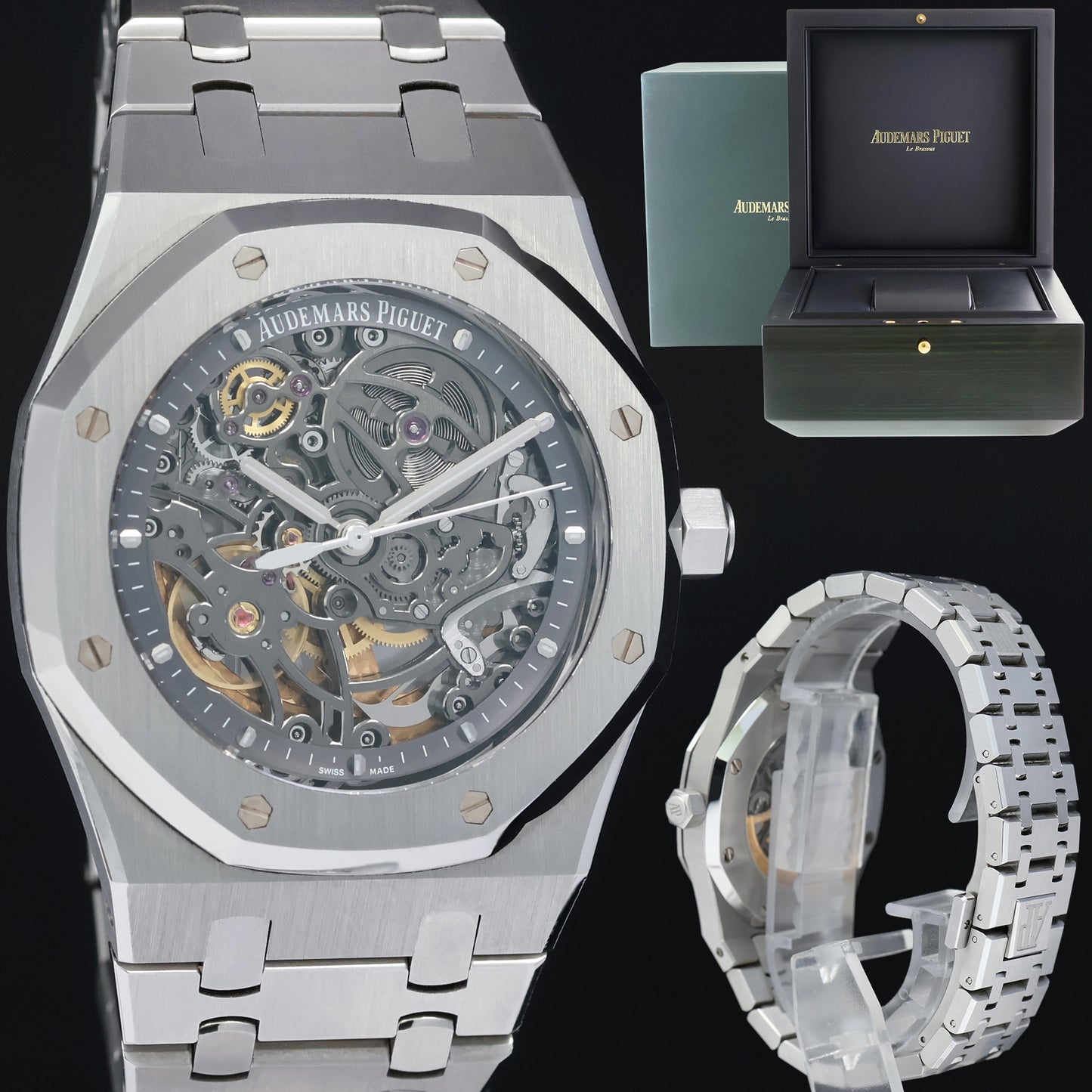 Mint Audemars Piguet Royal Oak Open Work Skeleton 39mm Steel 15305ST Watch Box