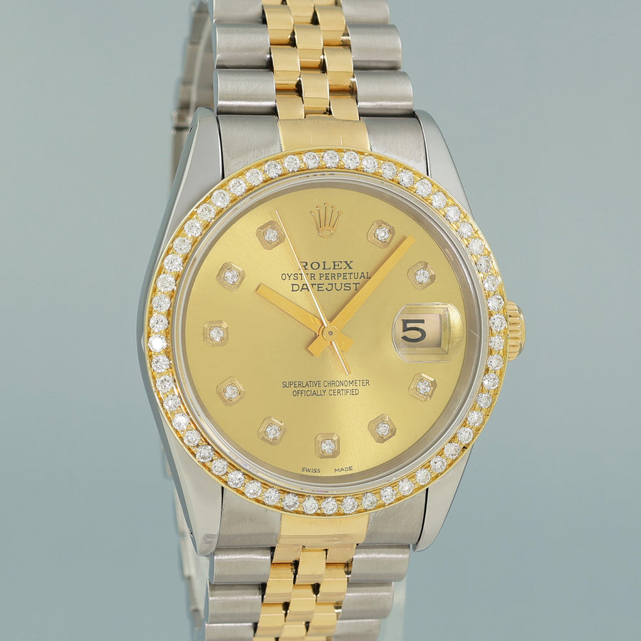 DIAMOND BEZEL Rolex DateJust 16233 Two-Tone Yellow Gold Champagne Jubilee Watch