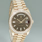 PAPERS NEW Rolex President Rose Gold Chocolate Diamond Bezel Baguette 228345 Watch