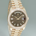 MINT PAPERS Rolex President 228345 RBR Rose Gold Chocolate Diamond Bezel Baguette Watch