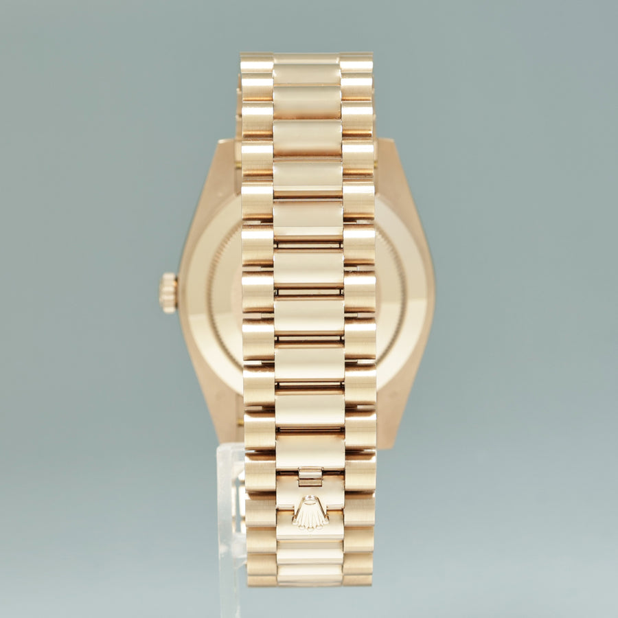 MINT PAPERS Rolex President 228345 RBR Rose Gold Chocolate Diamond Bezel Baguette Watch