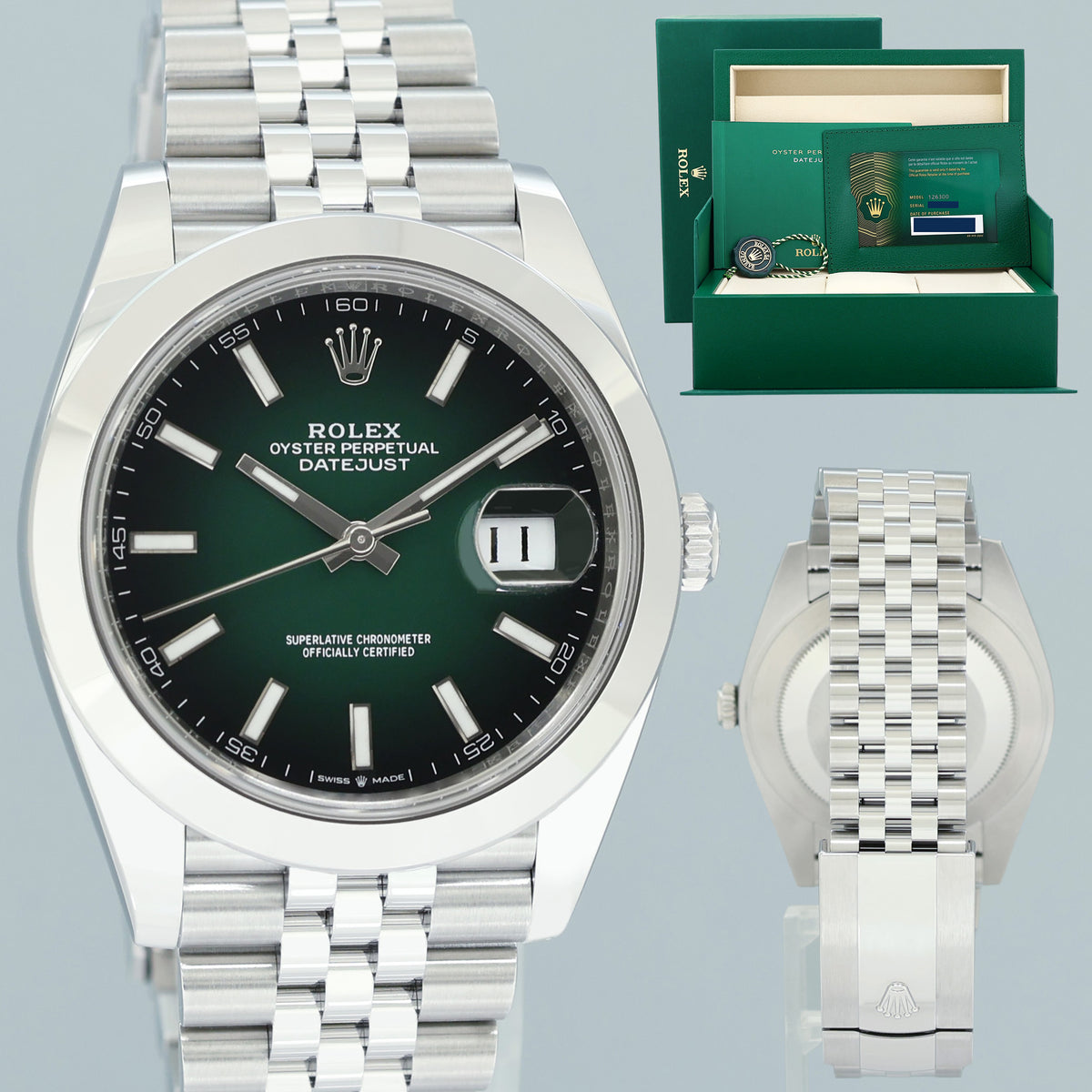 2026 NEW PAPERS Rolex DateJust 41 Steel 126300 Green Ombre Jubilee 41mm Watch Box
