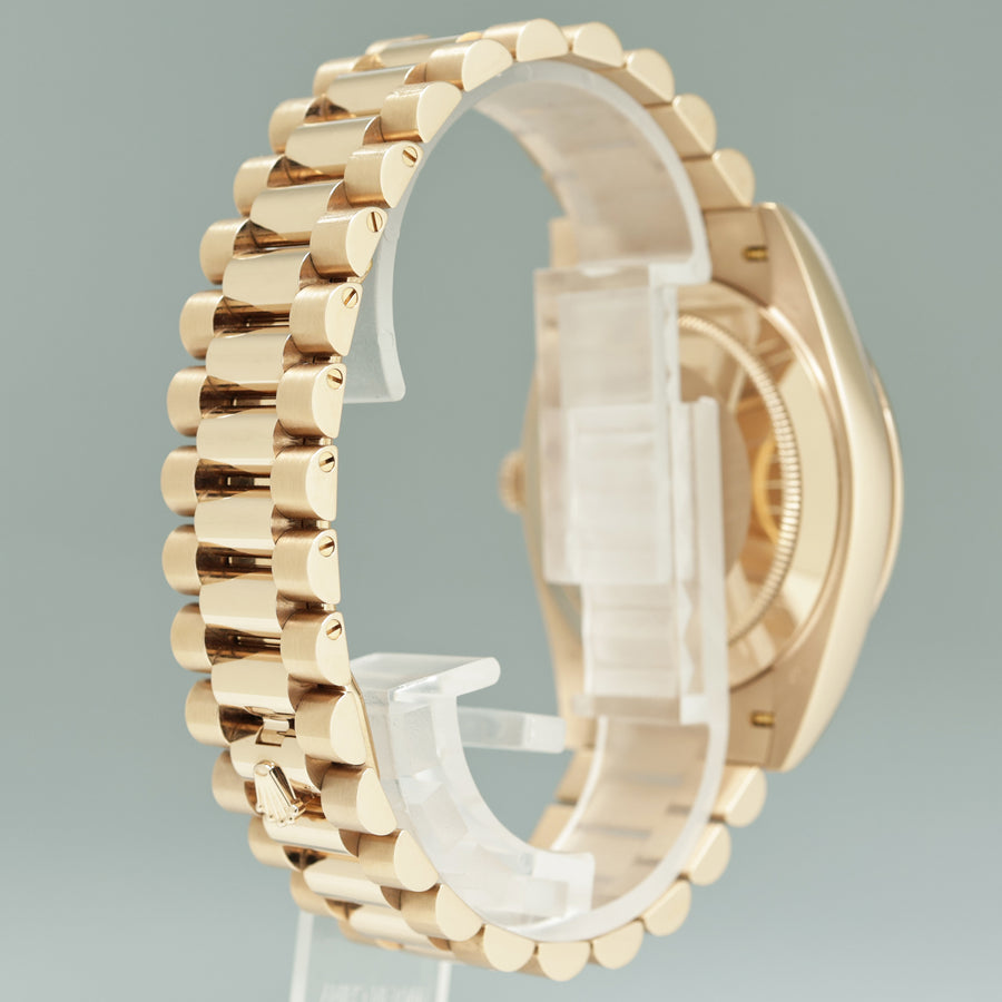 MINT PAPERS Rolex President 228345 RBR Rose Gold Chocolate Diamond Bezel Baguette Watch