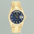 PAPERS MINT Rolex 18238 President Day Date Blue Diamond Double Quick Yellow Gold Watch