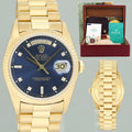 PAPERS MINT Rolex 18238 President Day Date Blue Diamond Double Quick Yellow Gold Watch