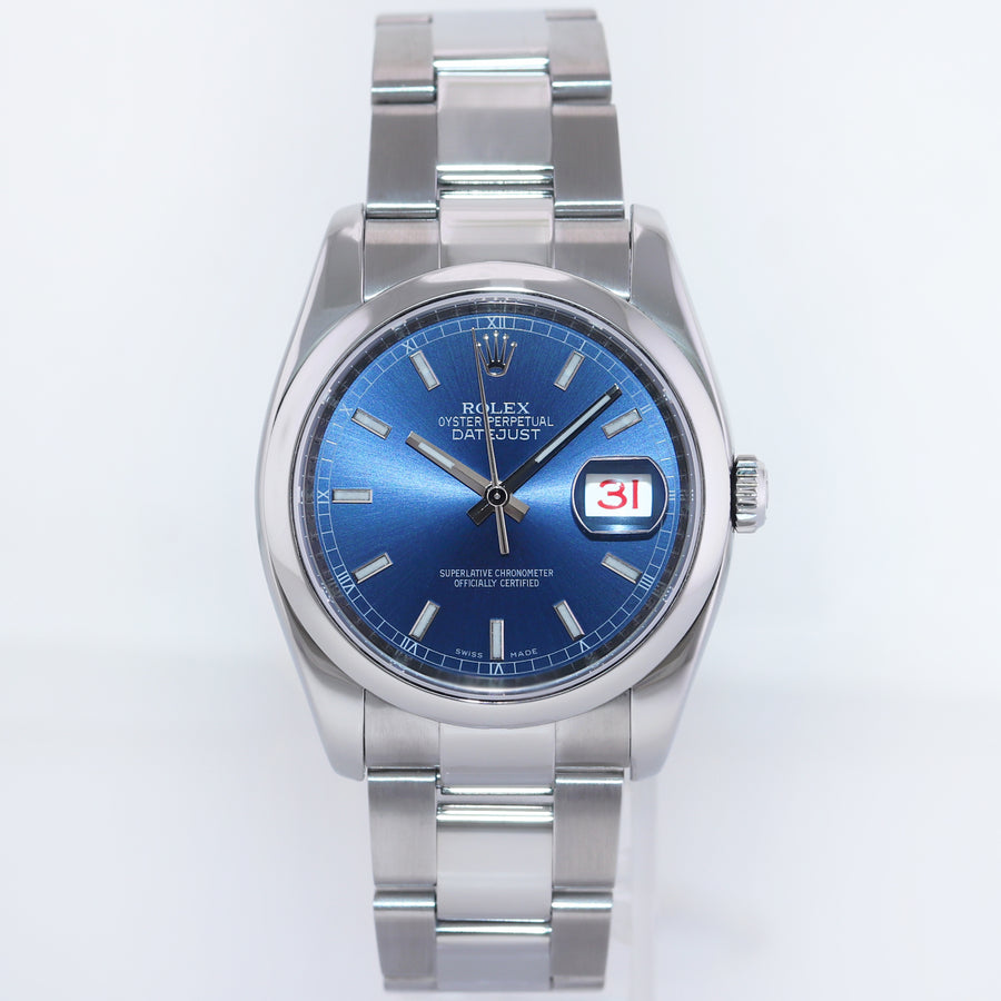 2016 MINT Rolex DateJust 36 116200 Blue Stick Oyster Steel 36mm Watch Box