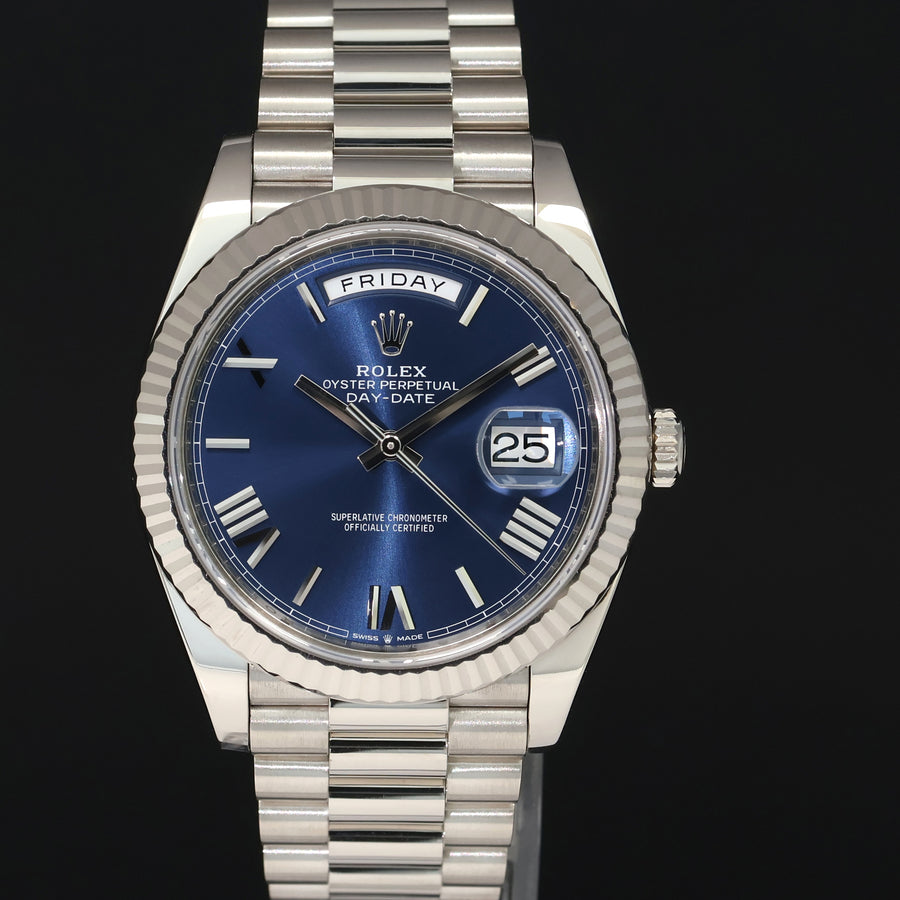 2024 NEW Rolex 40 White Gold President Day Date Blue Roman 228239 Watch Box