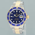 PAPERS 2025 RSC Rolex 16613LB Submariner Gold Steel Two Tone Gold Sunburst Blue Watch