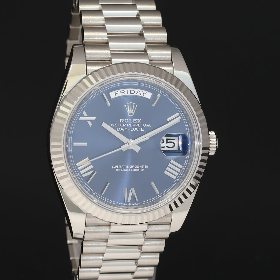 2024 NEW Rolex 40 White Gold President Day Date Blue Roman 228239 Watch Box