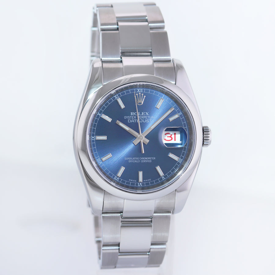 2016 MINT Rolex DateJust 36 116200 Blue Stick Oyster Steel 36mm Watch Box