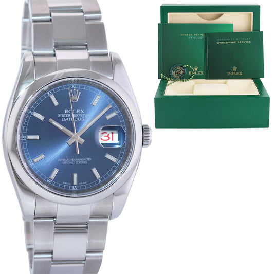 2016 MINT Rolex DateJust 36 116200 Blue Stick Oyster Steel 36mm Watch Box