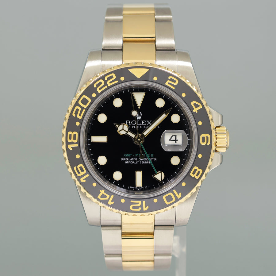 2017 MINT Rolex GMT-Master II 2 Ceramic 116713 Black Two Tone Steel Gold Watch Box