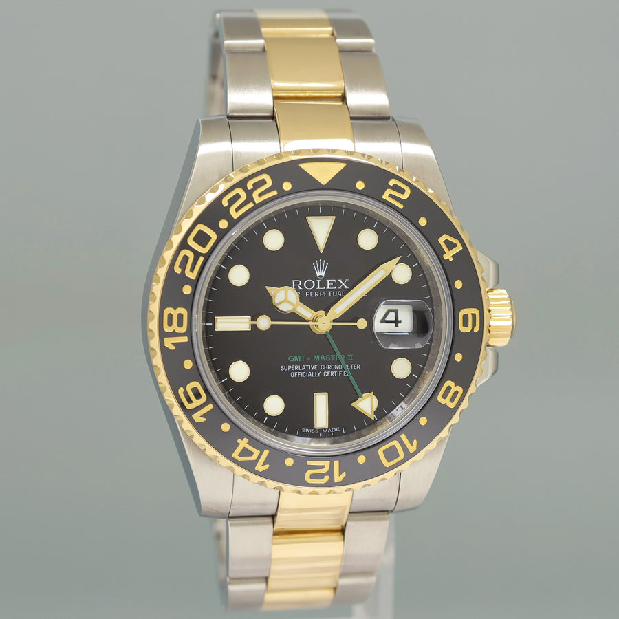 2017 MINT Rolex GMT-Master II 2 Ceramic 116713 Black Two Tone Steel Gold Watch Box