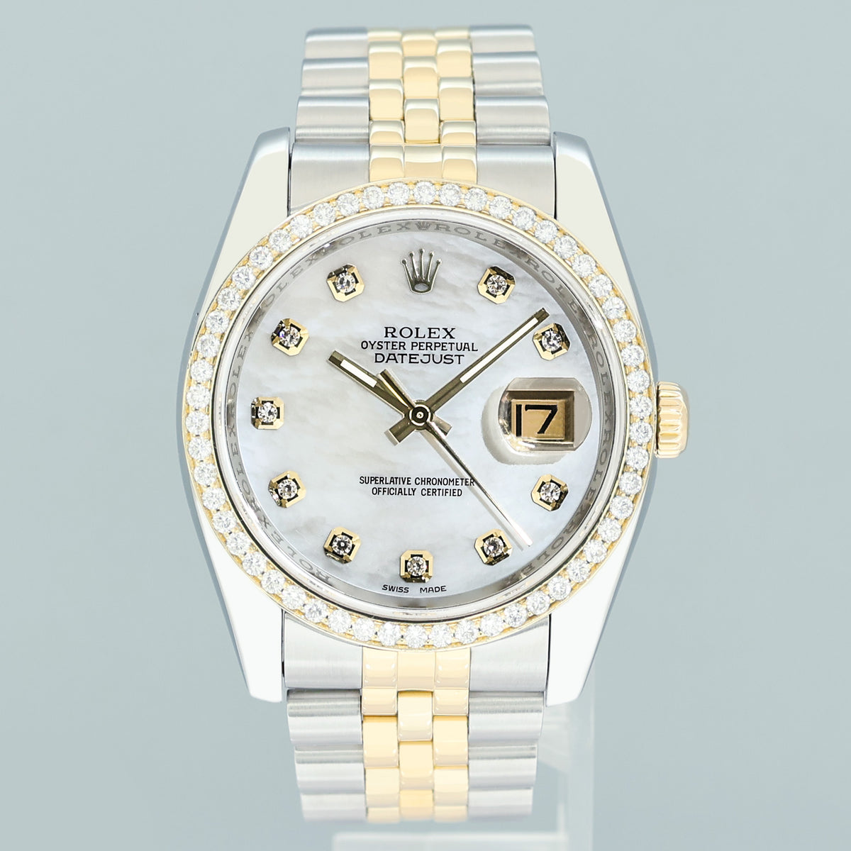DIAMONDS MINT Rolex DateJust Jubilee Two Tone Gold 36mm 116233 White Diamond Watch