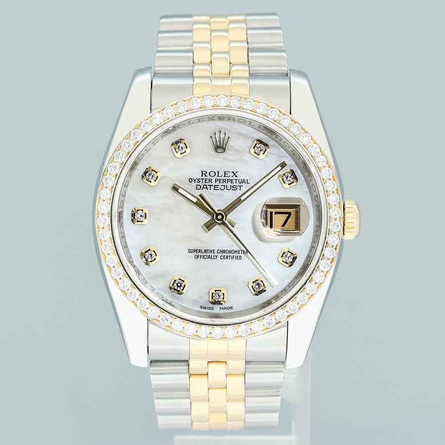DIAMONDS MINT Rolex DateJust Jubilee Two Tone Gold 36mm 116233 White Diamond Watch