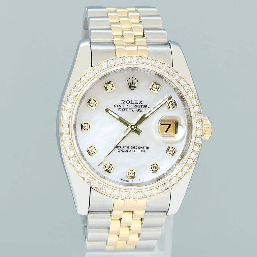 DIAMONDS MINT Rolex DateJust Jubilee Two Tone Gold 36mm 116233 White Diamond Watch