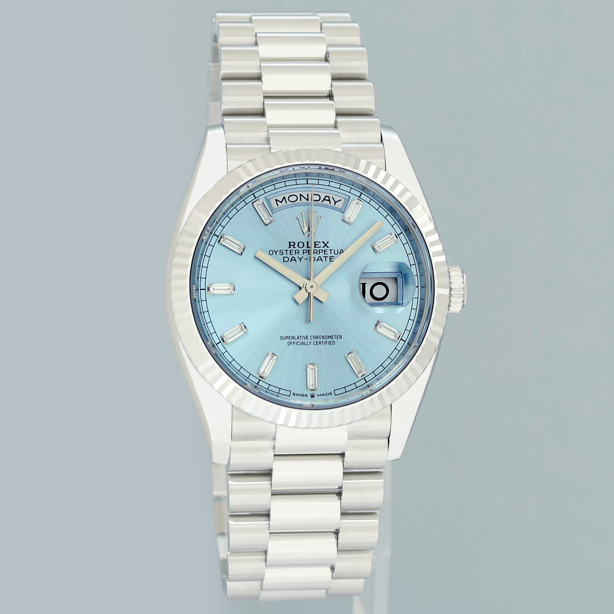 2026 NEW PAPERS Rolex Platinum President Day Date Glacier Blue Diamond 128236 Watch
