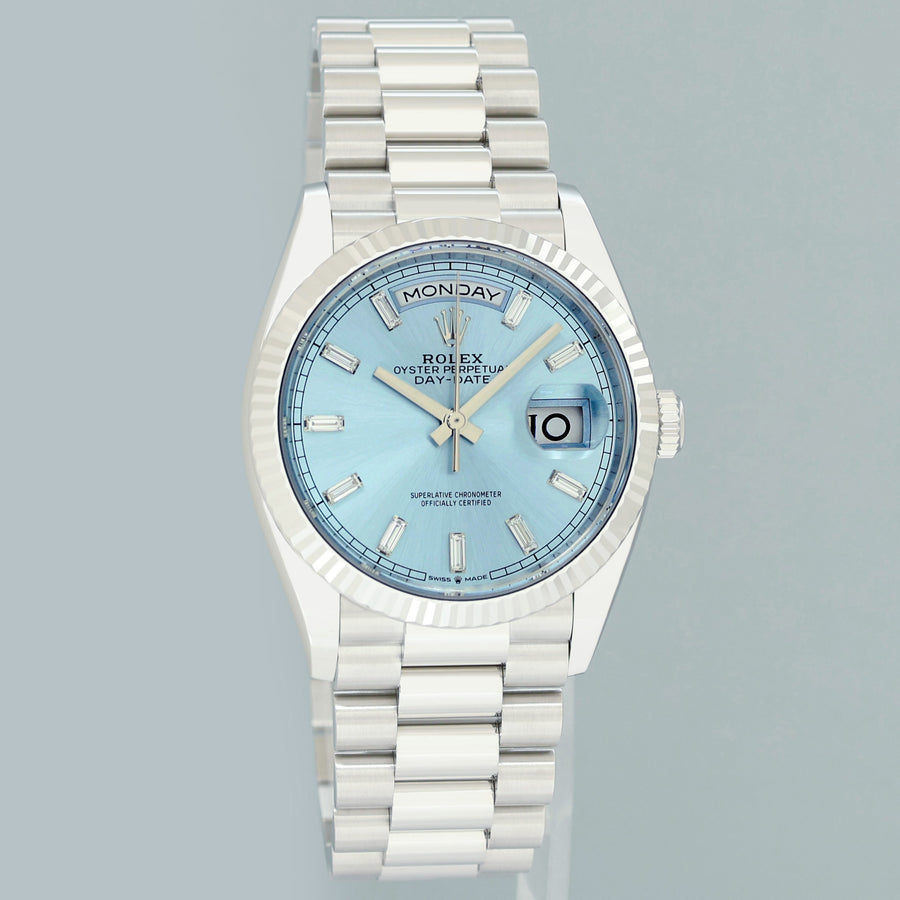 2026 NEW PAPERS Rolex Platinum President Day Date Glacier Blue Diamond 128236 Watch