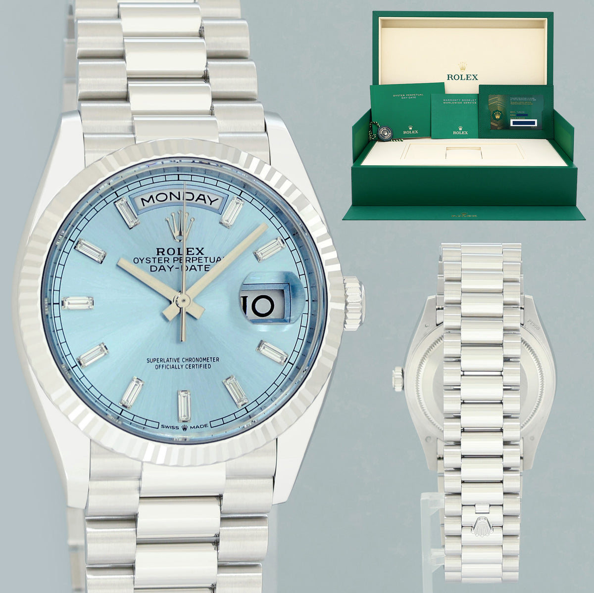 2026 NEW PAPERS Rolex Platinum President Day Date Glacier Blue Diamond 128236 Watch
