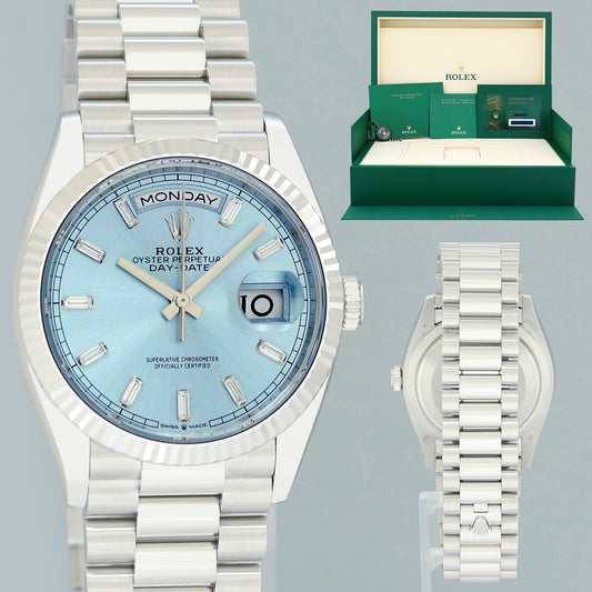 2026 NEW PAPERS Rolex Platinum President Day Date Glacier Blue Diamond 128236 Watch