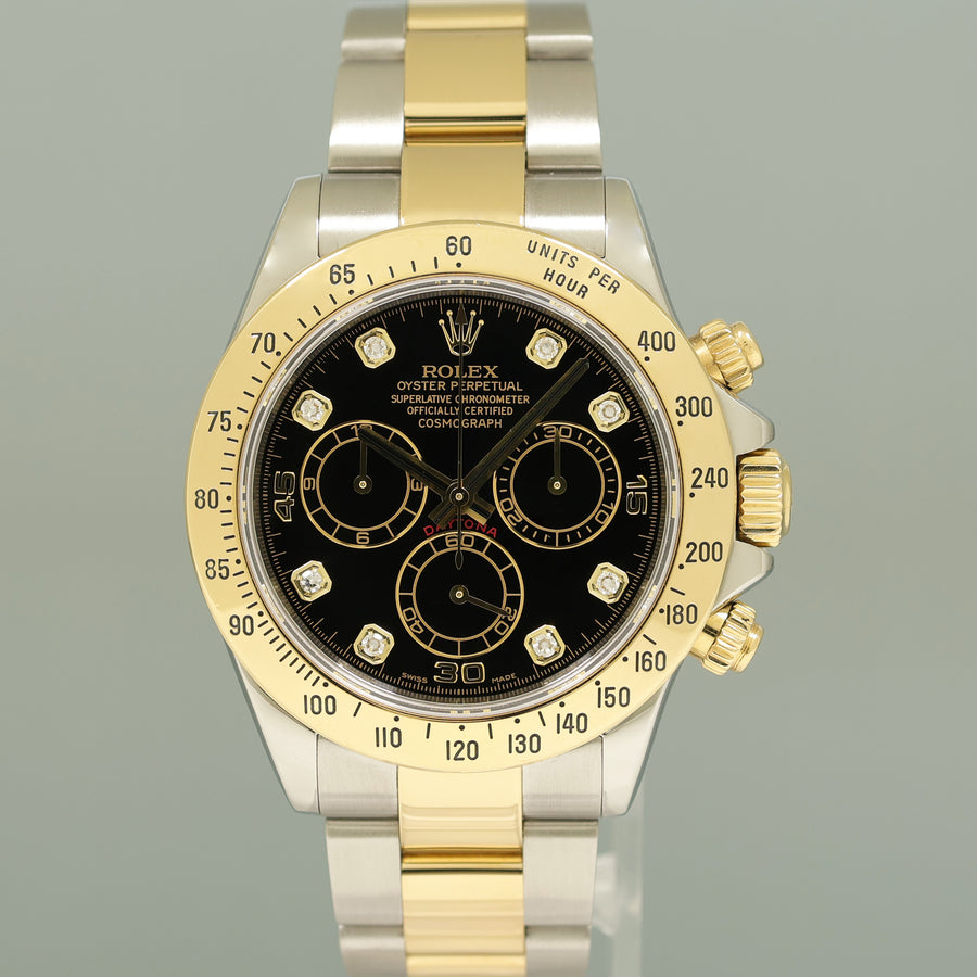 MINT Rolex Daytona 116523 Black Diamond Steel Yellow Gold Two Tone Watch Box