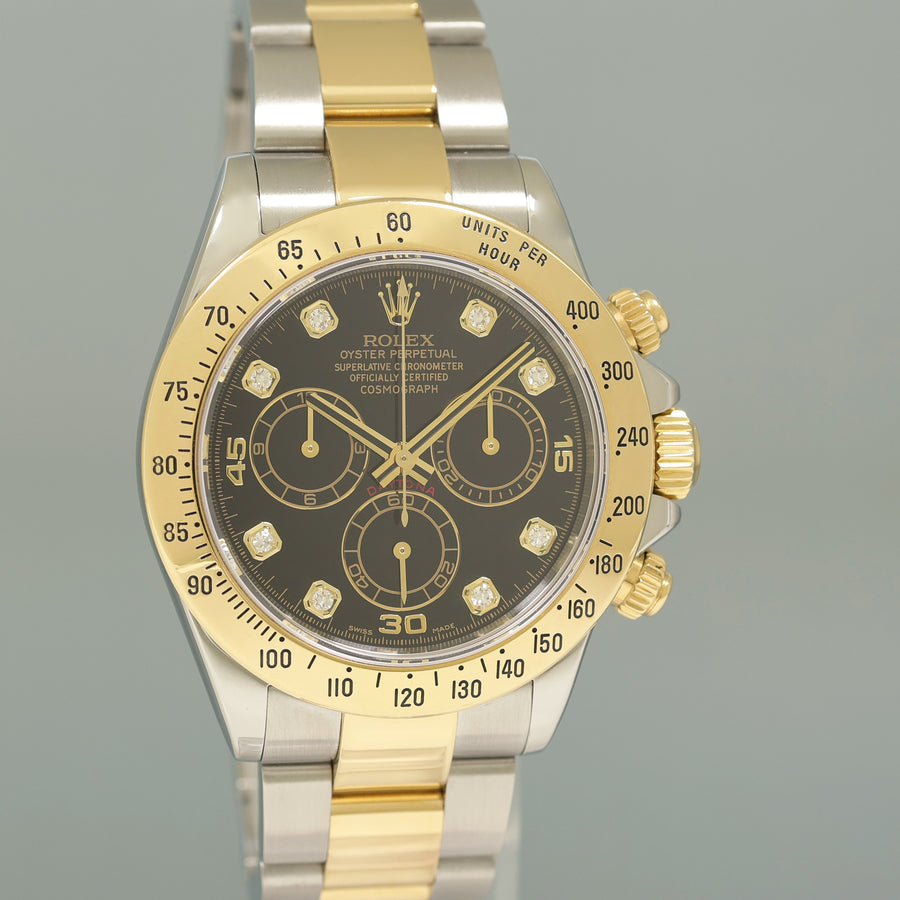 MINT Rolex Daytona 116523 Black Diamond Steel Yellow Gold Two Tone Watch Box
