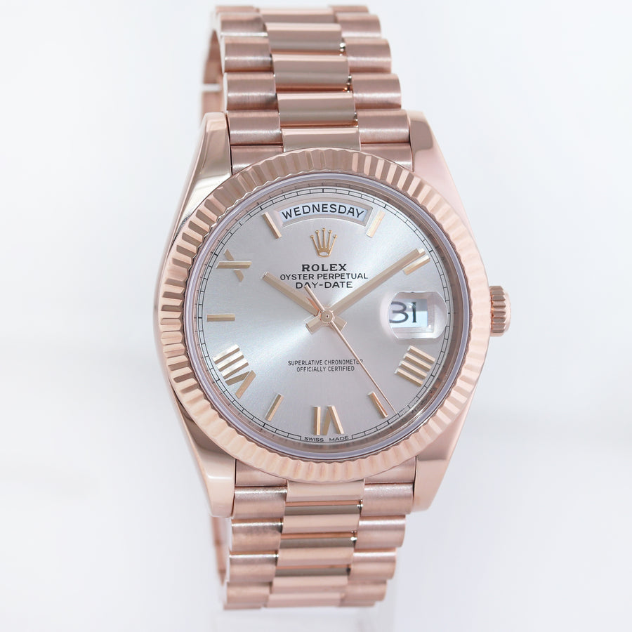 MINT 2020 Rolex President 40mm Rose Gold Sundust Roman 228235 Watch Box