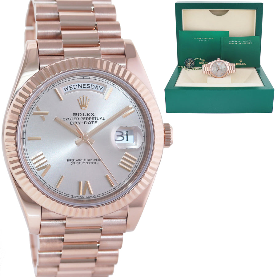 MINT 2020 Rolex President 40mm Rose Gold Sundust Roman 228235 Watch Box