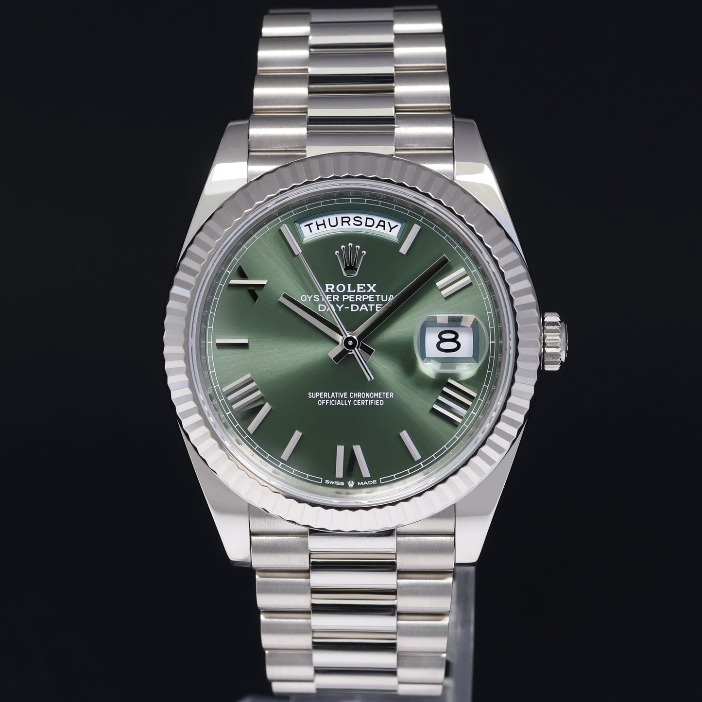 2021 MINT Papers Rolex Day Date 40 White Gold President GREEN OLIVE 228239 Watch