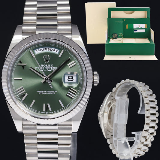 2020 MINT PAPERS Rolex Day Date 40 White Gold President GREEN OLIVE 228239 Watch