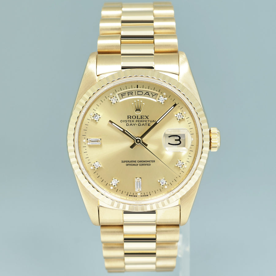 MINT Rolex President Day Date 36mm Diamond 18238 Double Quick Yellow Gold Watch