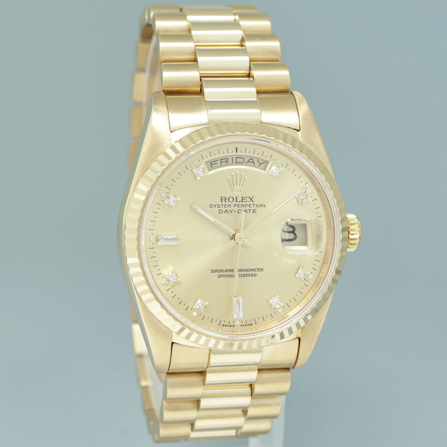 MINT Rolex President Day Date 36mm Diamond 18238 Double Quick Yellow Gold Watch