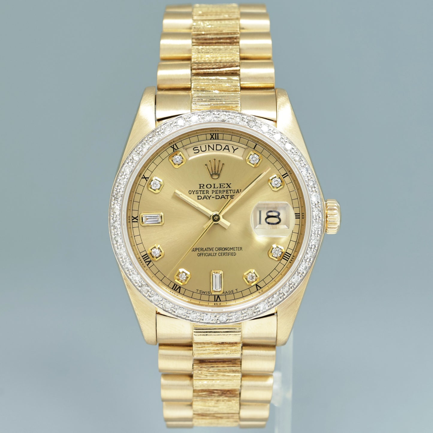 Rolex Day-Date President 18078 Bark Champagne Diamond Yellow Gold Quick Set Watch