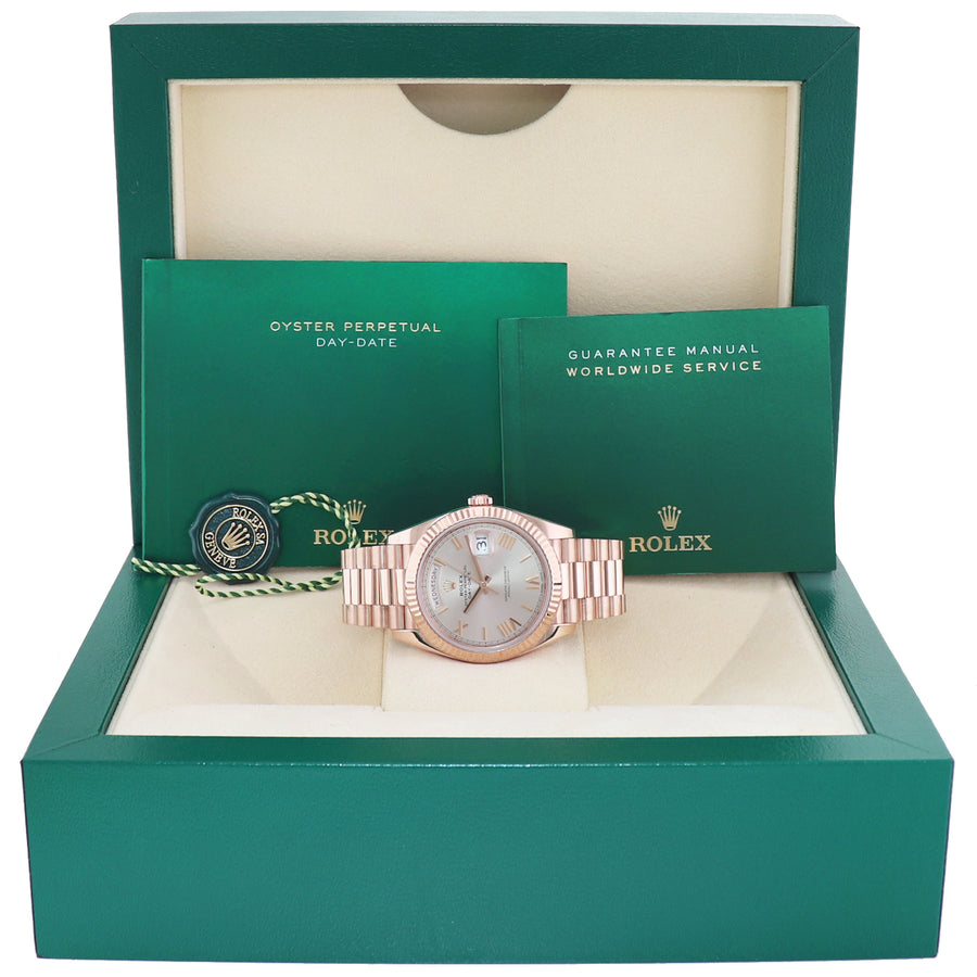 MINT 2020 Rolex President 40mm Rose Gold Sundust Roman 228235 Watch Box