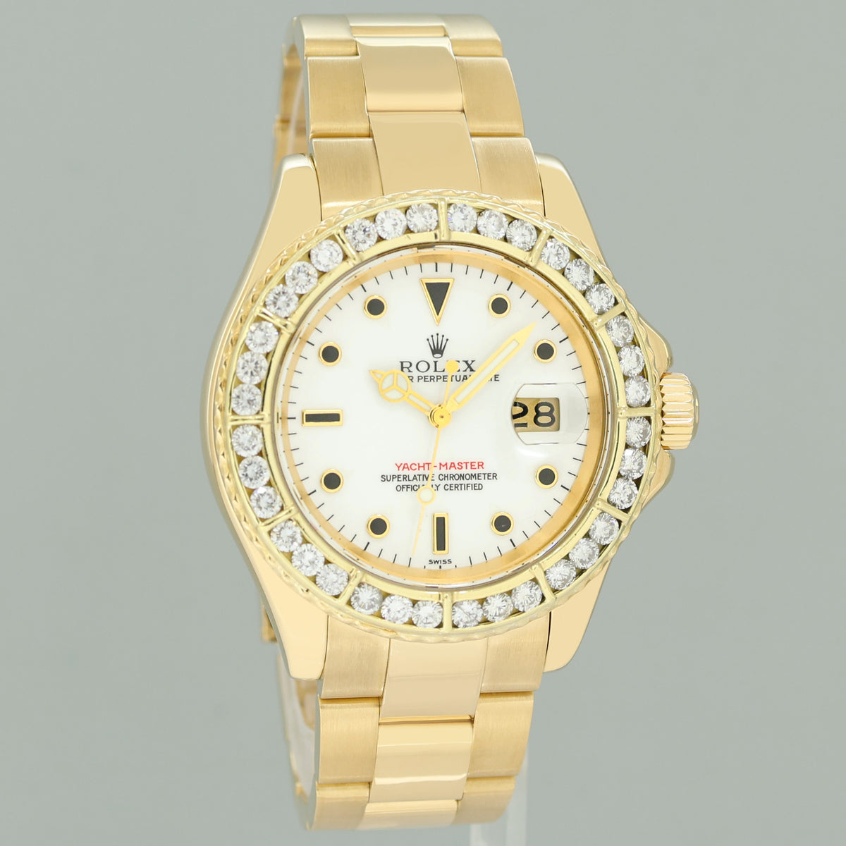 MINT Rolex Yacht-Master Yellow Gold 16628 40mm White Sapphire Diamond Bezel Watch Box