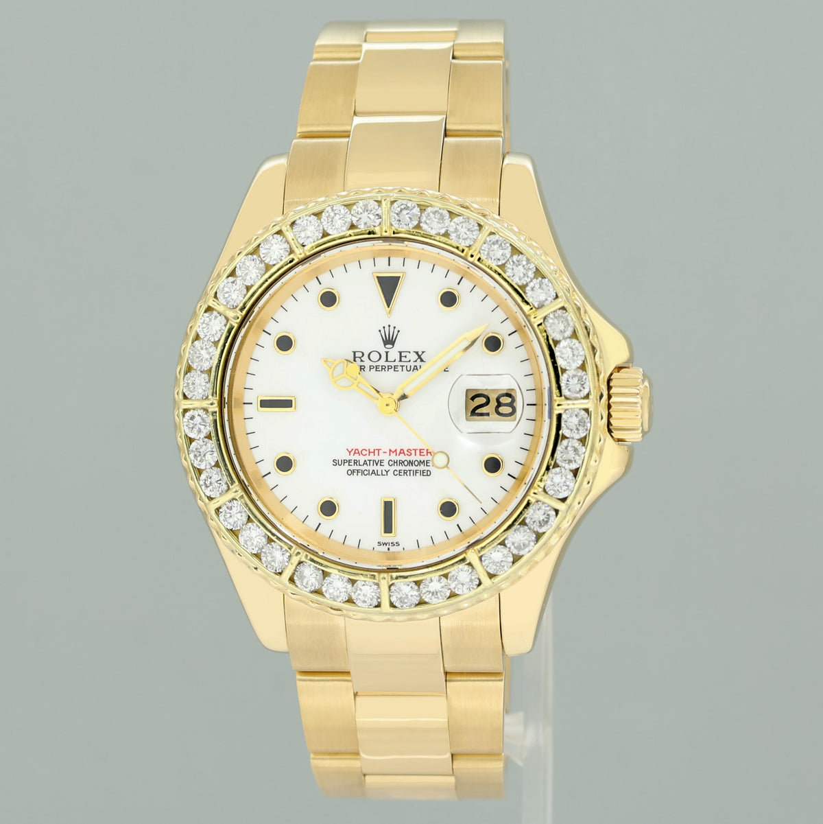 MINT Rolex Yacht-Master Yellow Gold 16628 40mm White Sapphire Diamond Bezel Watch Box