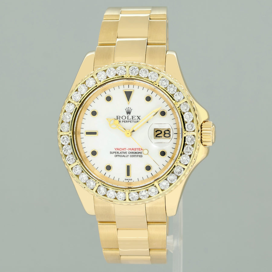 MINT Rolex Yacht-Master Yellow Gold 16628 40mm White Sapphire Diamond Bezel Watch Box