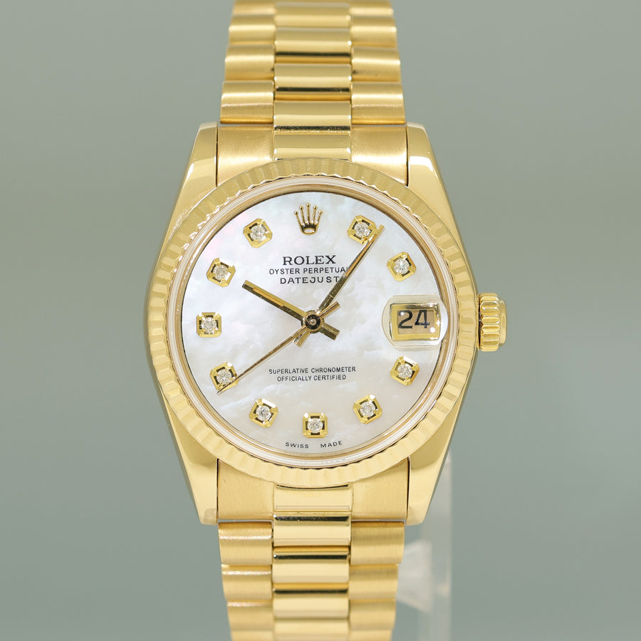 PEARL DIAMOND Rolex 68278 Yellow Gold 31mm Midsize Lady President Watch