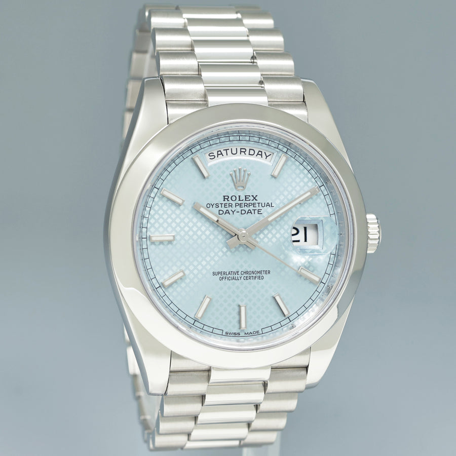 2022 MINT PAPERS Rolex Platinum President Day Date 40 Blue Motif 228206 Watch Box