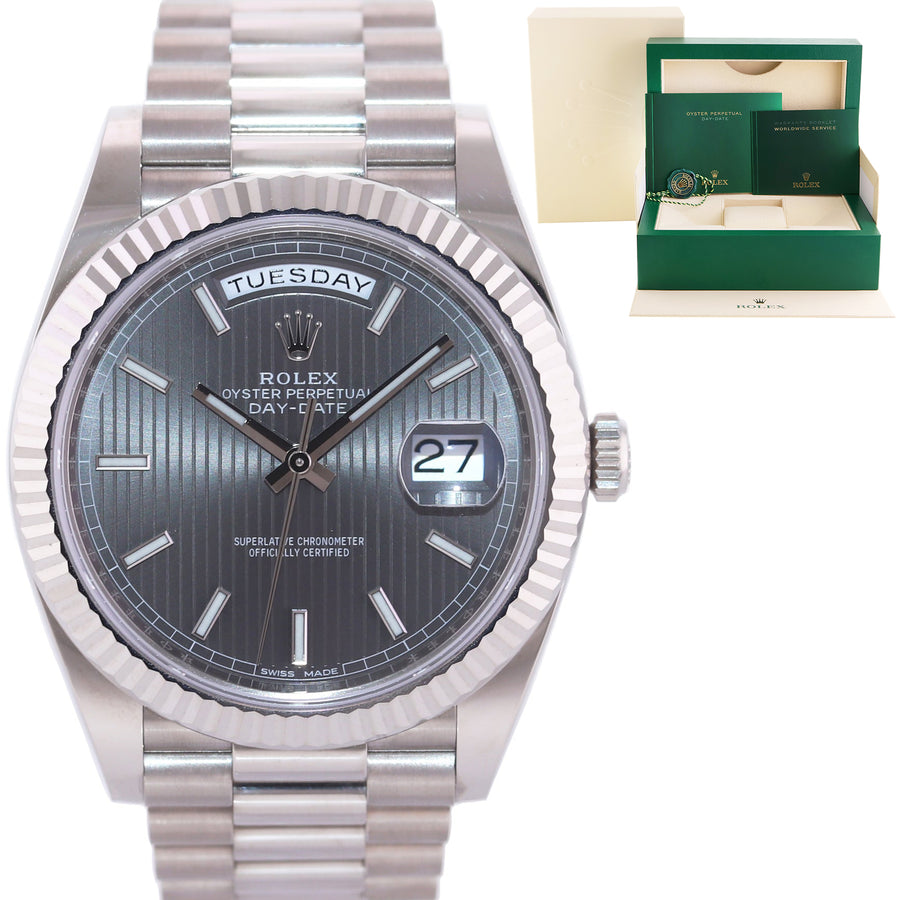 MINT 2020 Rolex Day Date 40 White Gold President Grey Tapestry