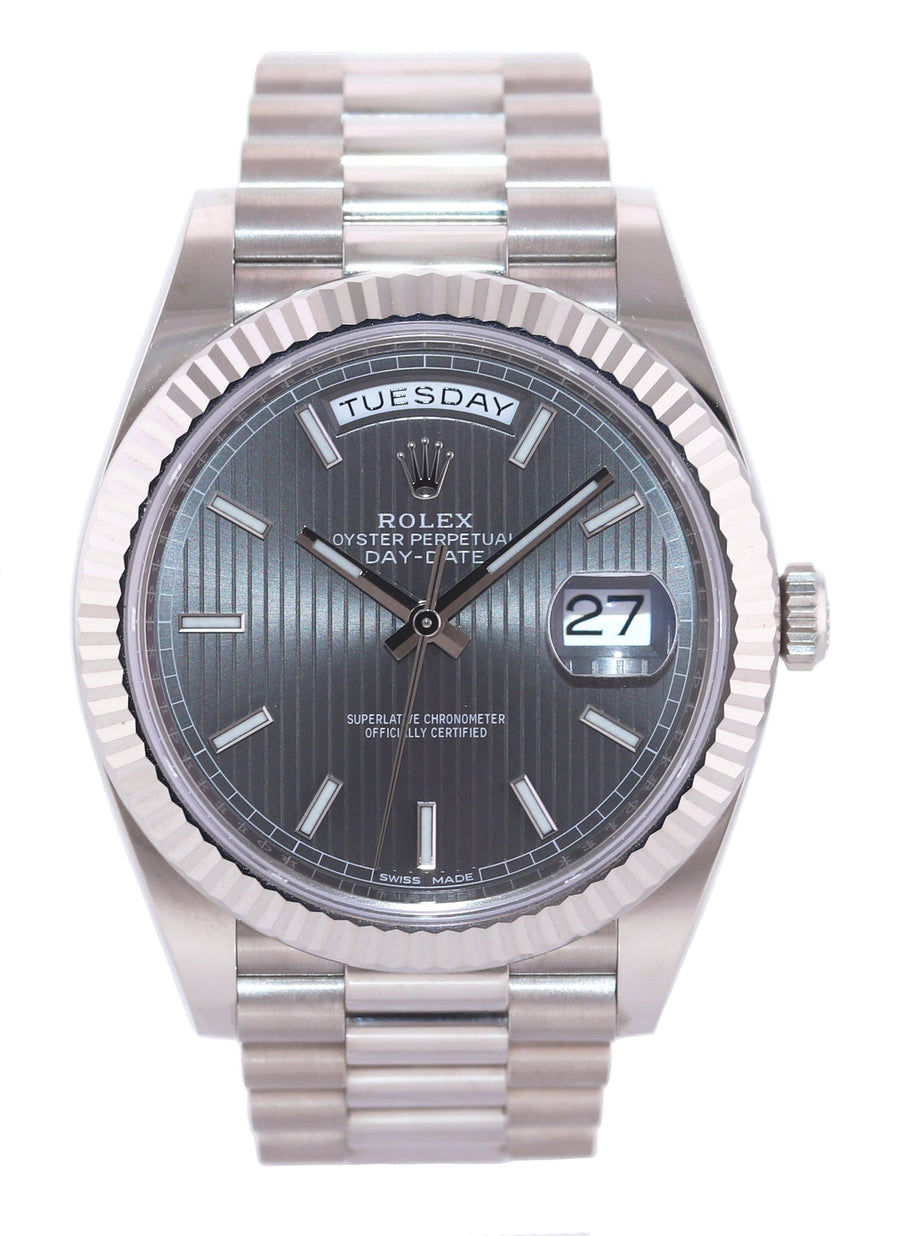MINT 2020 Rolex Day Date 40 White Gold President Grey Tapestry 228239 Watch Box
