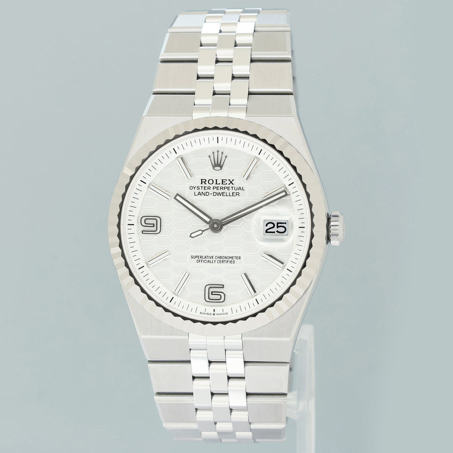AUG 2026 NEW PAPERS 127334 Rolex Land-Dweller Jubilee 40mm White Gold Fluted Watch