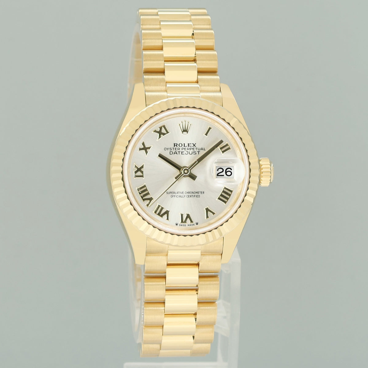 2026 NEW PAPERS Ladies Rolex DateJust 279178 Silver Roman 28mm Yellow Watch Box