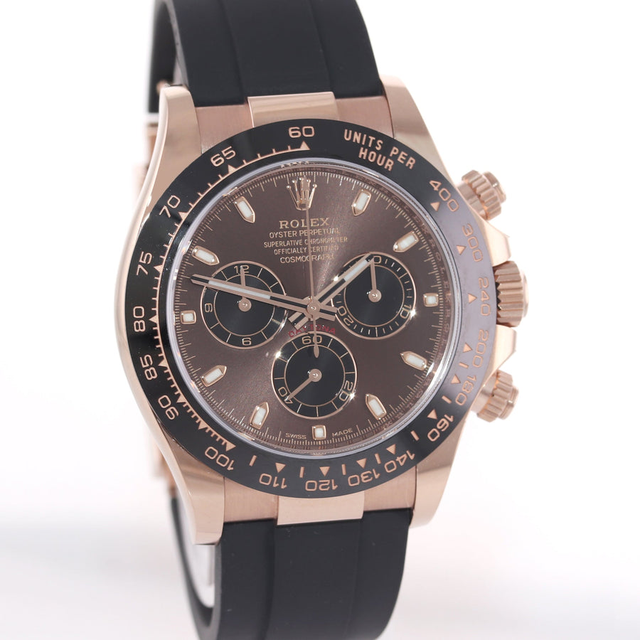 MINT 2022 Rolex Daytona Ceramic 116515LN Rose Gold Chocolate Stick Oysterflex Watch
