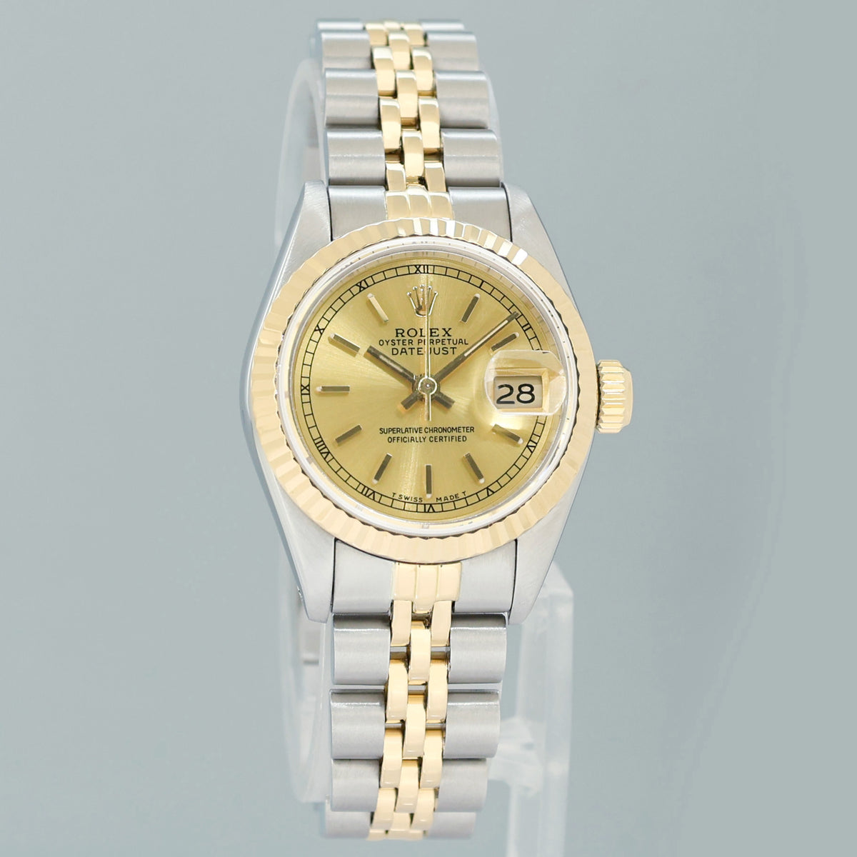 MINT Champagne Ladies Rolex 26mm DateJust 69173 Two Tone Yellow Gold Jubilee Watch