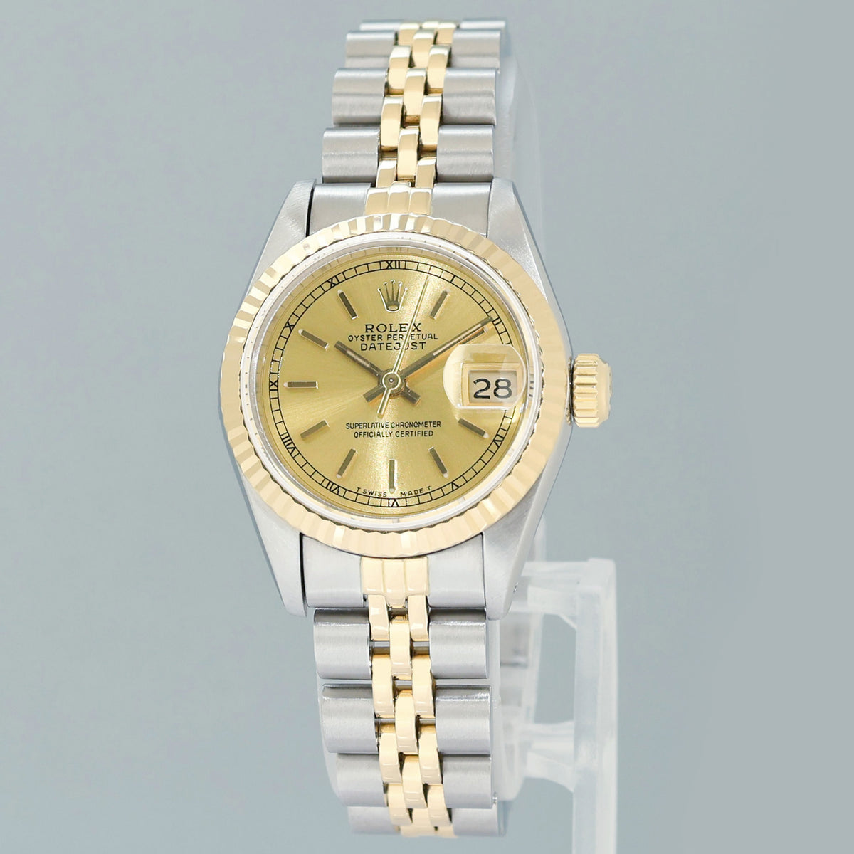 MINT Champagne Ladies Rolex 26mm DateJust 69173 Two Tone Yellow Gold Jubilee Watch