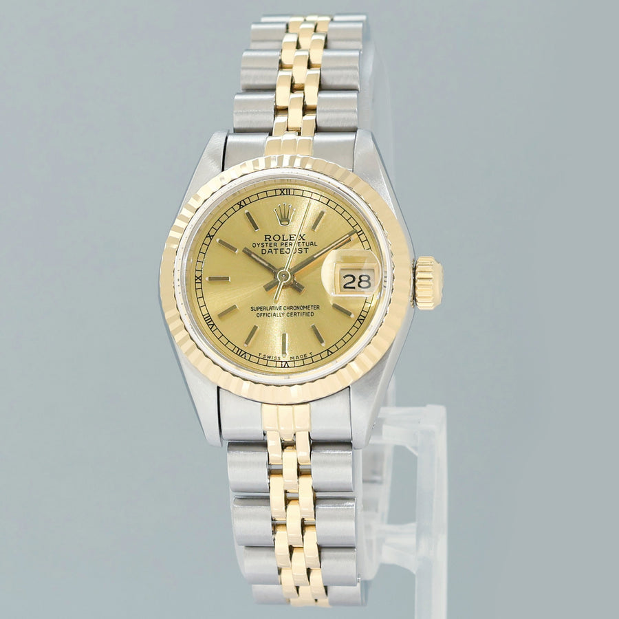 MINT Champagne Ladies Rolex 26mm DateJust 69173 Two Tone Yellow Gold Jubilee Watch