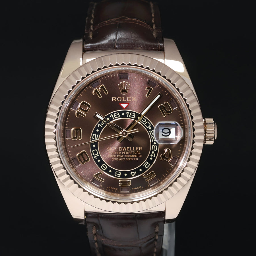 Mint 2016 Rolex Sky-Dweller Rose Gold 326135 42mm Chocolate Leather Watch Box