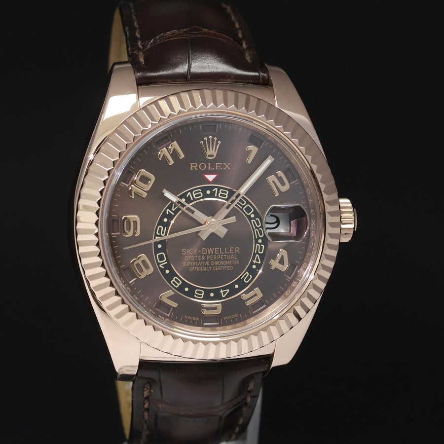 Mint 2016 Rolex Sky-Dweller Rose Gold 326135 42mm Chocolate Leather Watch Box